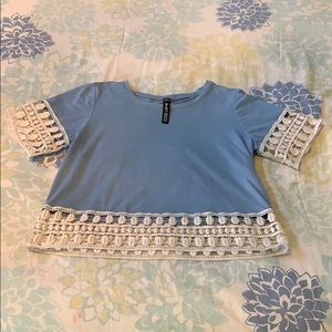 Blue Velvety Design Lab Crop Top with lace detail
